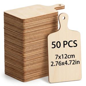 50개 12cm/4.72인치 나무 공예 디스크 (손잡이 트레이 포함) 하트 모양 페인팅 블랭크 레이저 컷팅, 파이로그래피 스탬핑 아트 프로젝트용, 홈 데코 웨딩 크리스마스 공예에 적합