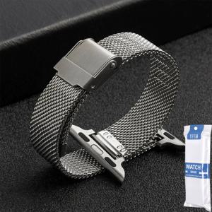 Apple Watch 시리즈용 14mm 슬림 밀라네즈 루프 교체용 스트랩, 더블 안전 클라스프가 장착된 스테인리스 스틸 메쉬 비즈니스 스타일 손목밴드로 일상 착용에 이상적입니다