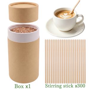 크라프트 캔 포장 - 일회용 커피 스티커 300개입, 사용하기 편리, 내장형 보관 기능, 튼튼한 종이 캔, 커피 액세서리, 나무 스틱, 뜨거운 음료, 차가운 음료, 차, 커피, 음료, 가정, 사무실, 카페에 적합