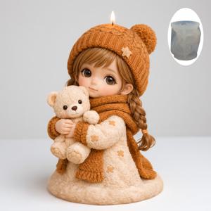 DADPE 3D 아늑한 겨울 테디 걸 몰드 - 플러시 인형 캔들, 레진 공예, 클레이 피규어용 재사용 가능한 실리콘 | 귀여운 테디 모자 & 스카프용 탈형이 쉬운 디테일한 털 디자인, 크리스마스, 부활절, 어머니의 날 DIY 선물