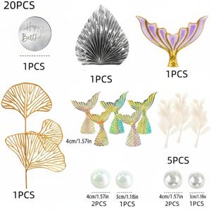 수중 인어공주 테일 케이크 장식 20개 세트, 인어 꼬리 및 케이크볼 액세서리 포함, 수중 테마 인어공주 케이크 전용 특별 디자인. 보라색 및 분홍색 인어공주 테마 파티 장식, 할로윈, 크리스마스, 새해, 밸런타인데이 및 다양한 휴일 파티에 적합