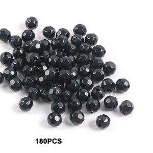 다면체 루즈 비즈 180개, 8mm 블랙 커팅면이 있는 구슬 - 커팅면이 있는 큐빅, 라운드 스페이서 비즈, DIY 주얼리 제작용, 팔찌, 목걸이, 귀걸이용 루즈 비즈