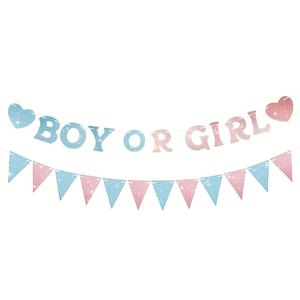 파스텔 핑크 & 블루 성별 공개 배너, 반짝이는 'BOY OR GIRL' 레터링 & 하트 컷아웃 포함 - 샤워 장식, 파티, 아기 성별 발표용, 입구/방 장식용 종이 간판, 크리스마스 할로윈용