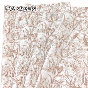 갈색 라일락 꽃무늬 티슈 페이퍼, 100매, 20x14인치, 장식용 티슈 페이퍼, 선물 포장용, 의류 방습, 와인병 포장, 선물 상자 채움, 깨지기 쉬운 물품 보호, 생일, , 크리스마스 선물 장식용
