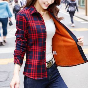 [텐제로] 겨울 여성 클래식 데일리 루즈핏 기모 체크셔츠 긴팔티셔츠 Bon-2603