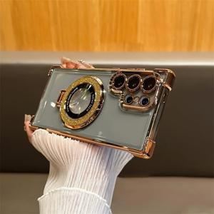 휴대폰 케이스 - 초강력 아크릴 여성용 휴대폰 케이스, 내장 스탠드, 삼성 갤럭시 S24 울트라, S23 울트라, S23 FE, S25 울트라, S24, S23, S25 플러스에 적합 - 렌즈 필름 보호 및 우아한 디자인