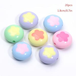 20개 18mm 캔디 컬러 아크릴 플랫 라운드 비즈, 꽃 디자인, 수제 주얼리, 신발 장식, 시계 장식에 적합 - 공예 재료