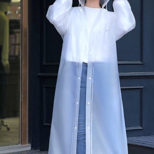 EVA 롱코트우의 판초 긴비옷 반투명 구김없는 후드 골프 레인자켓