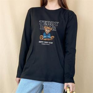 [험블] 곰돌이 캐릭터 프린팅 라운드 여성면티 긴팔티셔츠