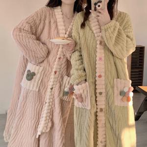 소프트블로썸 극세사로브 루즈핏 수면가운 원피스잠옷 2color