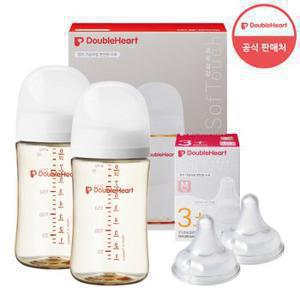 [더블하트] 3세대 240ml 베이직 트윈팩(젖병2개) + 젖꼭지 2개