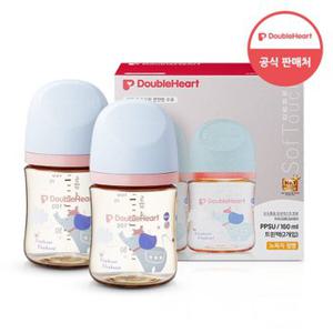 더블하트 모유실감 3세대 PPSU 디어프렌즈 트윈팩 160ml 꿈꾸는코끼리 (젖꼭지미포함)+젖병세정제+물티슈증정