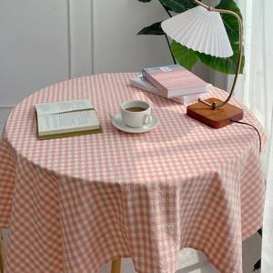파스텔체크 원형 사각 캠핑용 테이블보 식탁보_면 120x160cm