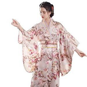 여성 일본 전통 기모노 유카타 개량 의상 민속 한복 치마 드레스 롱 스커트 차이나 코스프레 자수 동양 플라워 T-1114