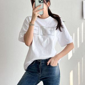[옷자락] 여자 해외여행 프린팅 반팔티 루즈핏 흰색 면 티셔츠