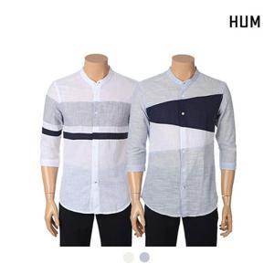[HUM][HUM]남)코튼슬럽 헨리넥 블럭 7부 셔츠(FHMMCSS115P)