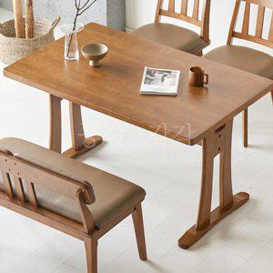 두꺼운 무늬목 4인용 식탁 1300x800 사각형 테이블 고무나무 원목 빈티지