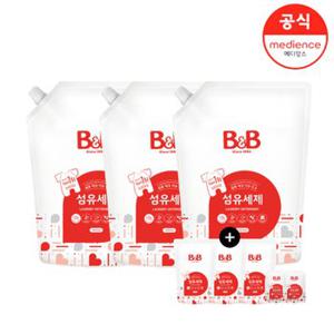 비앤비 섬유세제 1500ml 리필형 3입+ 증정품(800ml  유연제 1입/50ml 유연제 1입)