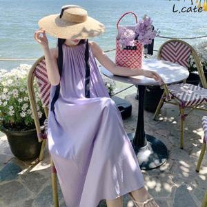 [엘케이트]여성 원피스 LYT043 민소매 셔링 퍼플 롱 드레스
