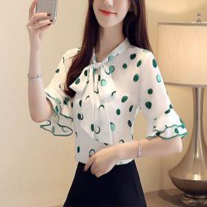 여성 쉬폰 슬림 패션 폴카 도트 블라우스 셔츠