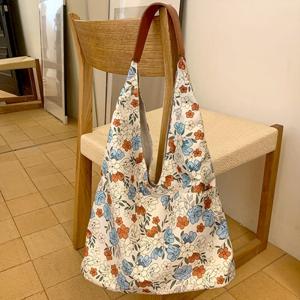 [브리치] 핑크비올라샵 / 매니 꽃가라 여성 면 숄더백 에코백 코튼 천 가방