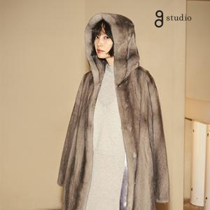 지스튜디오 23FW 휘메일밍크 풀스킨 후드롱코트(실버블루,그레이