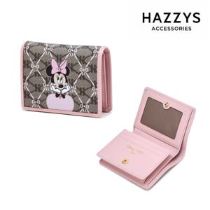 [선물포장][Disney X HAZZYS] 핑크 프린트배색 가죽 미니마우스 반지갑 HIWA4E681P2