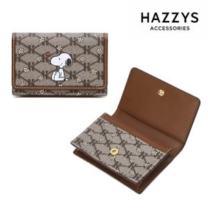 [선물포장][PEANUTS X HAZZYS] 다크브라운 가죽 스누피 플랩카드지갑 HIHO4F383W2