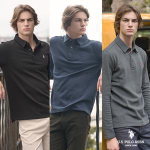 [US POLO ASSN.]23FW 코튼 블렌디드 기모 폴로 티셔츠 남성 3종