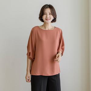 (~77size)드레이프 소매 라운드넥 쉬폰 블라우스 3col