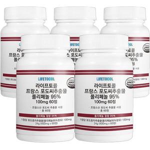 [라이프토콜] 프랑스 포도씨추출물 폴리페놀 95% 100mg 60정*5개