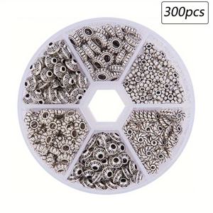 TEMU 300개/상자 은빛 스페이서 비즈, 금속 스페이서 비즈 세트, 납프리, 고대 은색, 6~7.5x2~3mm, 구멍: 1~3.5mm