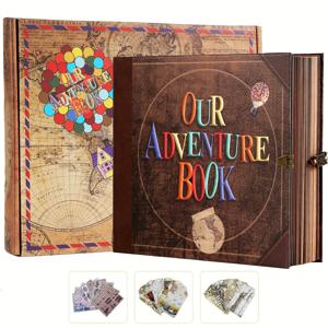 TEMU Our Adventure Book 여행 일기 포토북,11.14x9.44inch 73sheet146 페이지 스크랩북, 포토앨범, 레트로 스타일 여행 기념품, 빈티지 방명록 DIY 기념일 결혼 여행 글쓰기 아기 친구 선물, 여성을 위한 생일 선물(공)