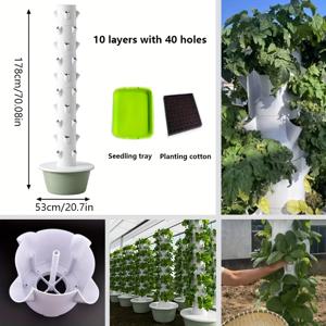 TEMU 수직 수경재배 시스템, 10층으로 구성된 40개의 심기 공간, 씨앗 트레이와 심기 면, 실내외 채소와 과일 무토 재배 키트, 플라스틱 농기구 - 워터 펌프 미포함