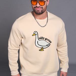 TEMU Silly Gose Print Crew Neck Flease 맨투맨 따뜻한 풀오버 남성용 솔리드 컬러 맨투맨 겨울 가을 긴팔 상의