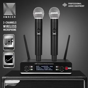 TEMU AmaceX KU62 UHF 듀얼 채널 무선 마이크 시스템 - 80m 범위, HP 사운드, 메탈 메쉬, LCD 디스플레이, USB 전원, 6.35mm 잭, 전방향, 무대, 밴드, 스튜디오, 음악가 및 노래방에 이상적