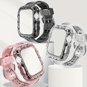 TEMU Iwatch S3/4/5/6/7/8/SE에 적합 스마트 시계 스트랩 + 보호 케이스 2 In 1 TPU 대형 웨이브 투명 시계 스트랩