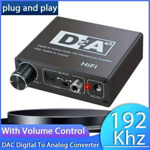 TEMU USB 전원 DAC 디지털-아날로그 컨버터, 볼륨 컨트롤, 192kHz HiFi 오디오 어댑터, 동축 및 광학-아날로그 스테레오 L/R 및 3.5mm 잭, HDTV, 블루레이/DVD 플레이어, 게임 콘솔용|CD플레이어