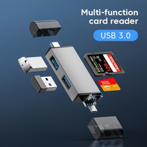 TEMU 7-in-1 OTG 마이크로 SD 카드 리더기, USB 3.0, Type-C, TF 카드 지원 - 배터리 없는 고속 전송 메모리 카드 허브