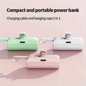 TEMU 4500mAh 미니 캡슐 파워 뱅크, 내장 충전 케이블 포함, 이중 기기 충전 지원, iPhone15/15pro/15pro max/Samsung S24/23/S22/Xiaomi 모바일 폰 충전 장치에 적합, 야외 여행용 비상 휴대용 모바일 전원 공급|보조배터리