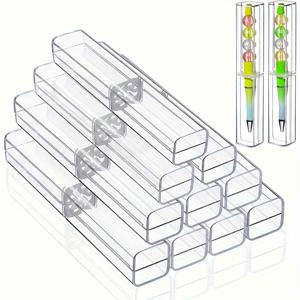 TEMU 휴대용 아크릴 펜 케이스 세트 10개 - 사각 & 원형 볼펜 홀더, 사무실 및 학교 용품을 위한 선물 상자