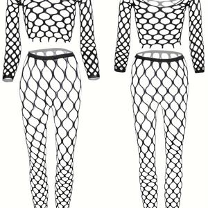 TEMU 2pcs 섹시한 여성 Fishnet 긴 소매는 속옷없이 속이 빈 비치웨어를 통해 볼 여름 여성 수영복 및 의류 수영복