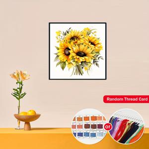 TEMU DIY 크로스 스티치 키트 14CT 패브릭 - 30x30cm 따뜻한 해바라기 패턴 자수 세트 거실, 침실 장식 | 혼합 색상, 계절 디자인이 포함된 홈 크래프팅 아트 선물 - 모든 재료 포함