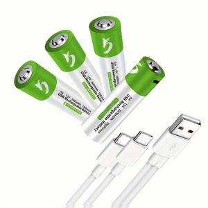 TEMU 클라웨 2/4개 충전식 AA 배터리: 1.5V 2600mAh USB 리튬 폴리머 배터리와 USB 타입 C 충전 케이블, 고용량 빠른 충전, 1200회 주기적 출력, 과충전 방지