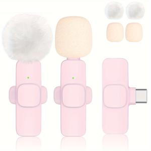 TEMU 자동 페어링 무선 라발리에 마이크 시스템, USB-C, 소음 감소, 아이폰 & 아이패드용 충전식 배터리, 녹음, 인터뷰, 블로그, 팟캐스트용 초저지연|블루투스마이크