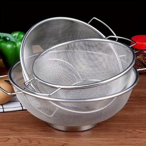 TEMU PMMJ Stainless Steel Colander Set of 3 - Kitchen Strainers with Handles, Fine Mesh for Pasta, Vegetables, Rice, Fruit, Kitchen Accessories - Uncharged, Food Service Equipment & Supplies