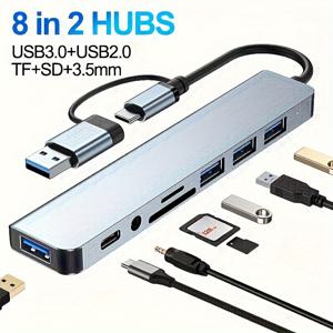 TEMU 8 In 1 USB C 허브, 4 In 1 USB C 어댑터, 7 In 1 USB 허브(분배기 카드 판독기 포함), USB C 포트, USB 3.0 / 2.0, SD/TF 분배기 카드 판독기, MacBook Pro/Air용 도킹 스테이션, 컴퓨터 액세서리 USB C 노트북 및 기타 유형 C 장치