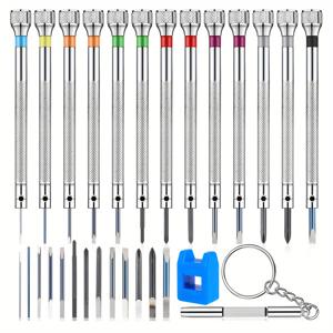 TEMU 시계, 안경, 보석 작업 및 전자 제품 수리용으로 사용되는 0.6-2.0mm 크기의 고강도 강철 마이크로 십자 드라이버 키트 및 미터릭 평포 드라이버 세트