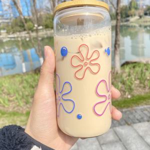 TEMU 500ml/16oz Capacity Cartoon Character-shaped Glass With Lid And Straw, Suitable For Cold Drinks Such As Iced Coffee, Tea, And Juice, Perfect For Birthday Gifts And Daily Use.