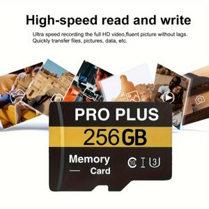 TEMU 마이크로 SDXC 카드 256GB/128GB 고속 클래스 10 TF 메모리 카드 어댑터 포함 - U3, 풀 HD 비디오 지원, 스마트폰, HD 카메라, 태블릿, 드론, 감시 및 대시 캠, 게임 콘솔과 호환 - 안정적인 사진 및 비디오 저장